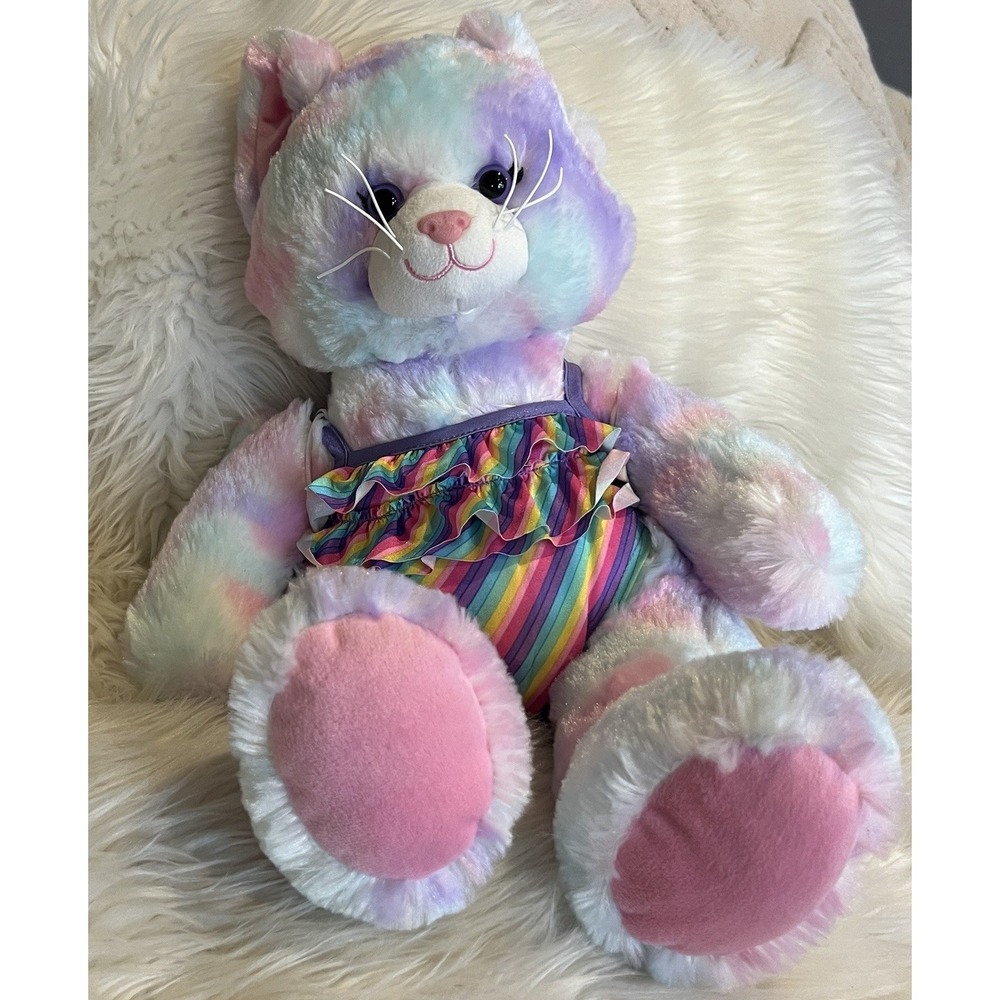 Build-A-Bear Pastel Swirl Kitty 2021 Tie Dye Purple Pink Yellow Bathing Suit 17"